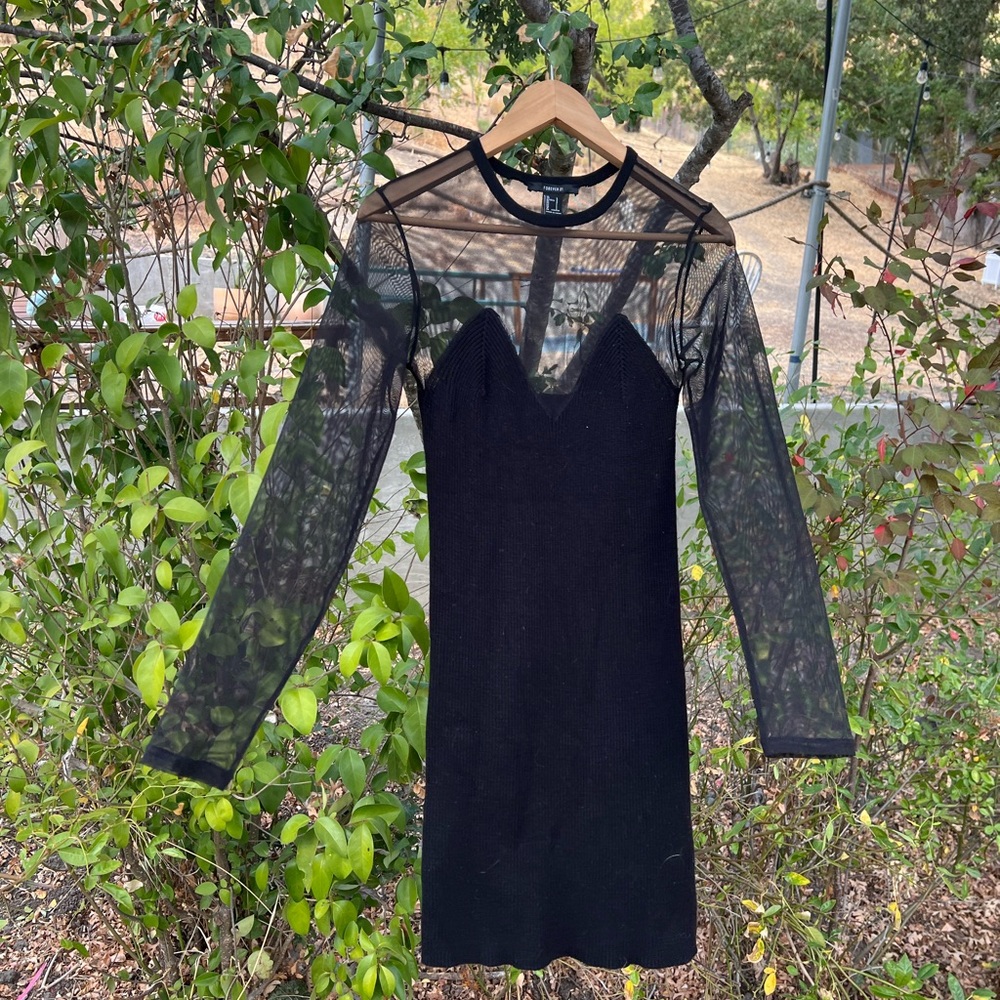 Forever 21 Black Long Sleeve Mesh Dress